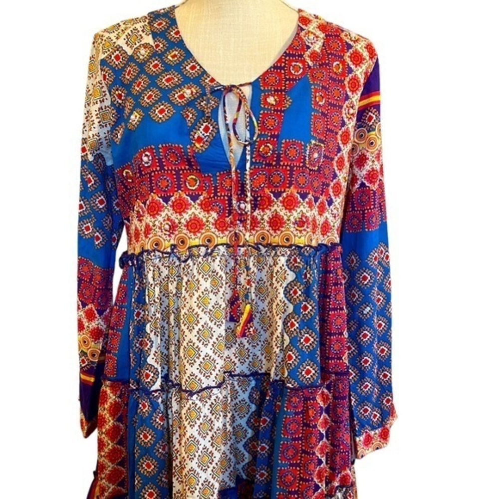 Velzera‎ bohemian praire shirt or dress size medium vivid colors long sleeve
